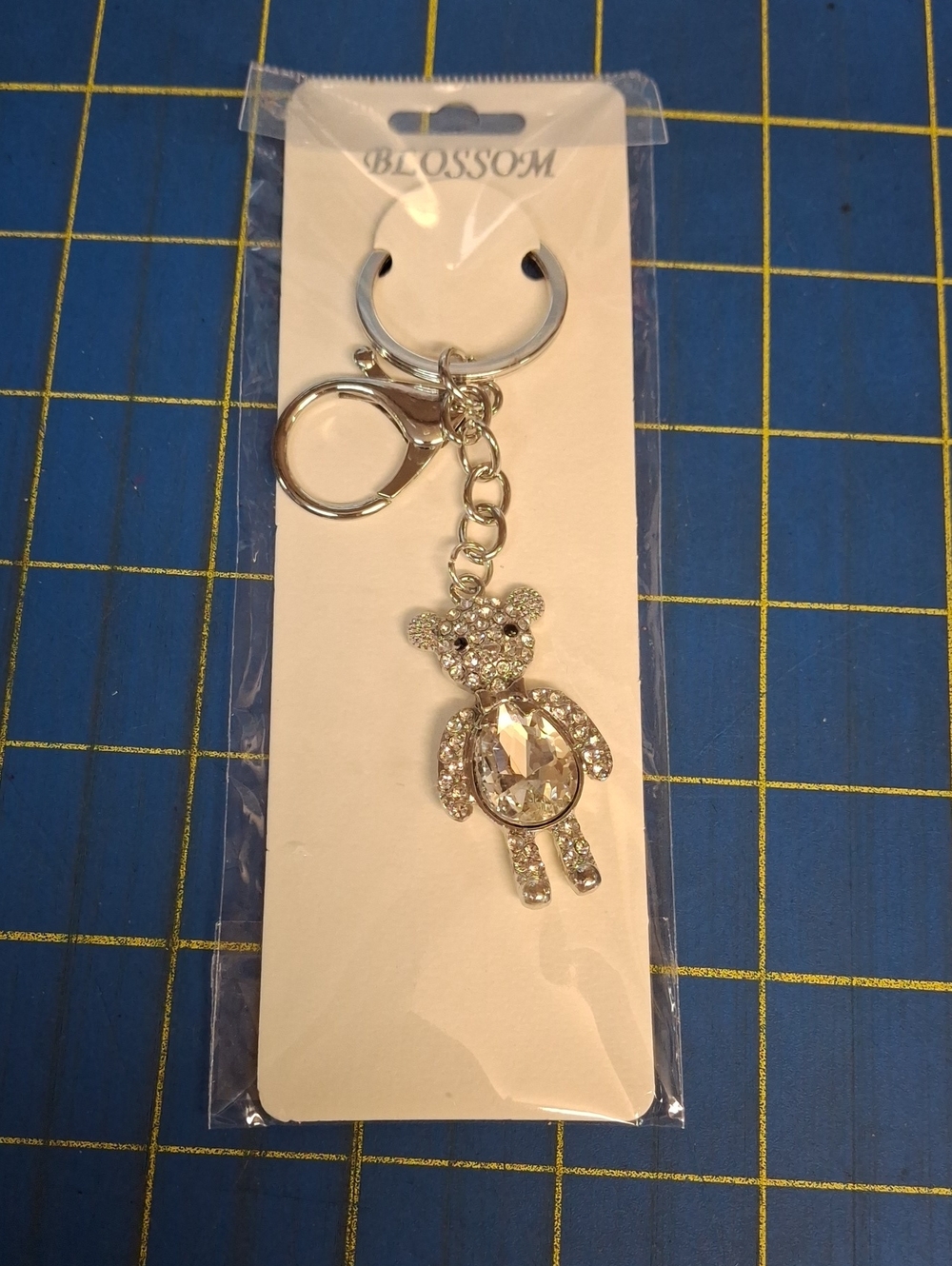 Silver Tone Crystal Teddy Bear 4" Keychain NWT
